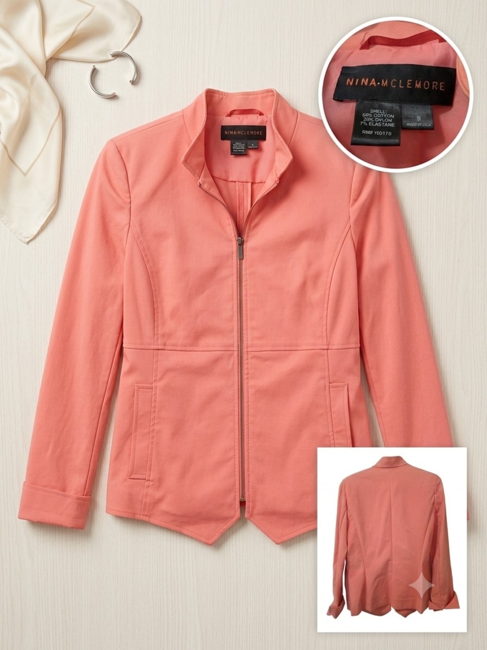Nina McLemore Coral Peach Zip-Front Tailored JackeCoral Zip-Front Women's Jacket